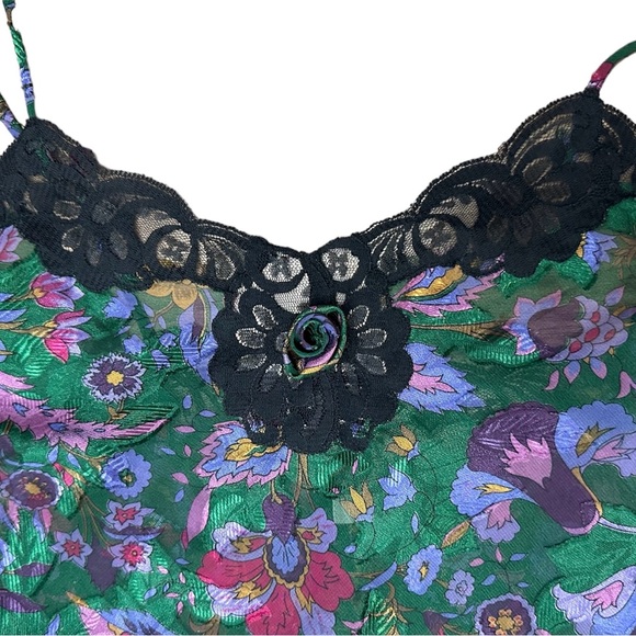 VTG 1980s Victoria’s Secret Gold label green floral lace nightgown. Sz.L - Picture 4 of 6